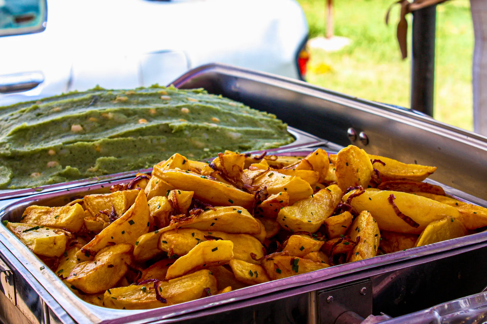Potato wedges and herbed mash station