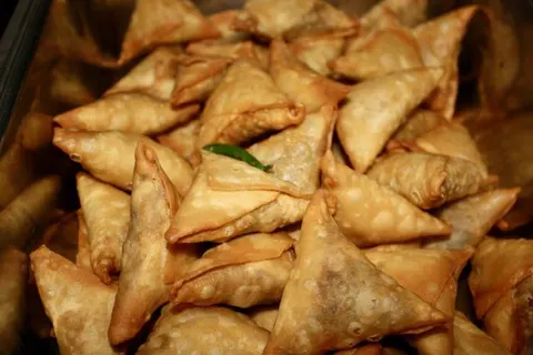 Samosas plated for a tea break