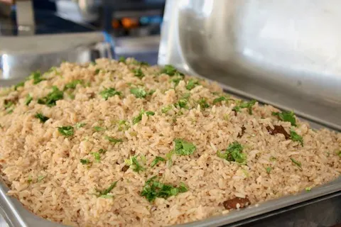 African pilau rice in a serving tray